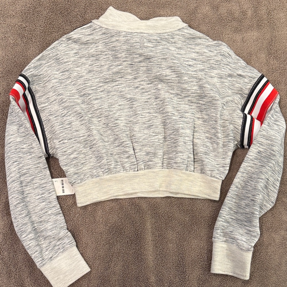 FP Movement by Free People Gray Sweatshirt with Red and Black Stripes - Picture 4 of 5